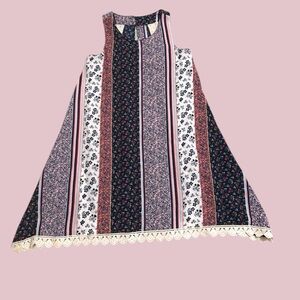 Trapeze Style Floral Striped Sleeveless Dress XS